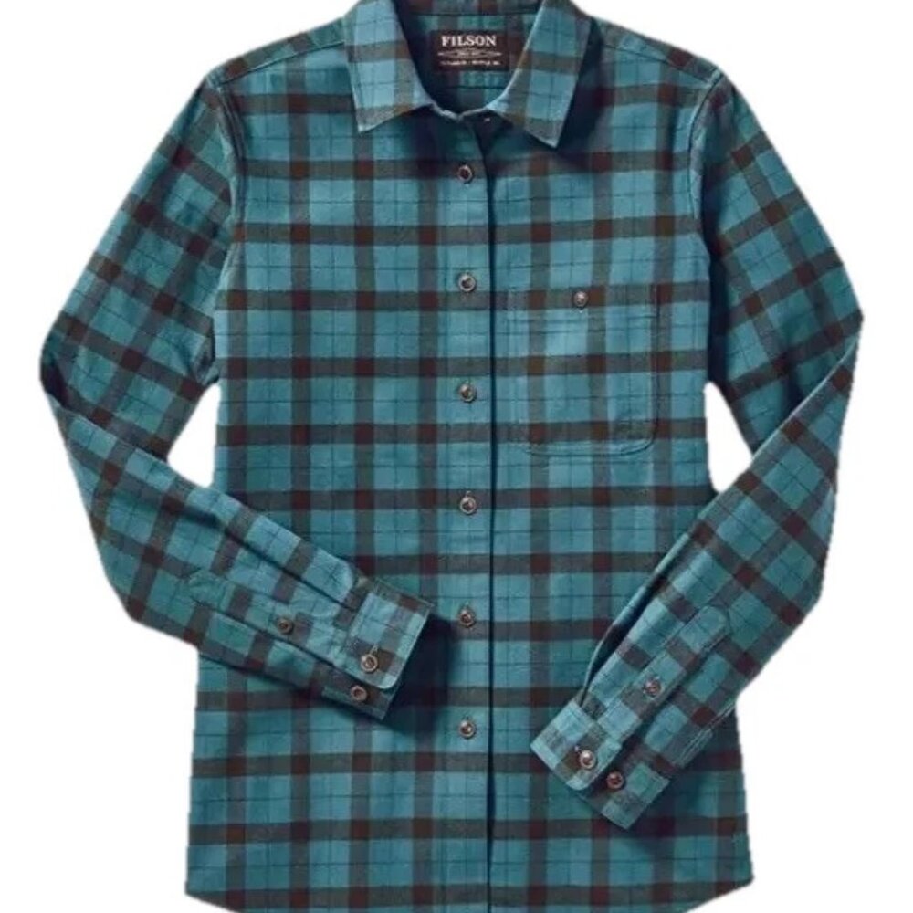 FILSON‎ Alaskan Guide Shirt Womens Medium Blue Plaid Flannel Long Sleeve Button